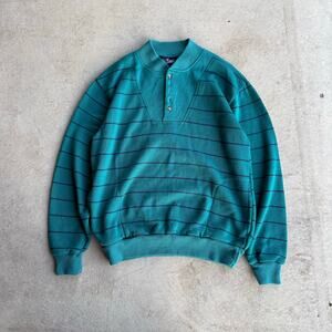 90S STATS BLUE LINED QUARTER BUTTON SWEATER XL